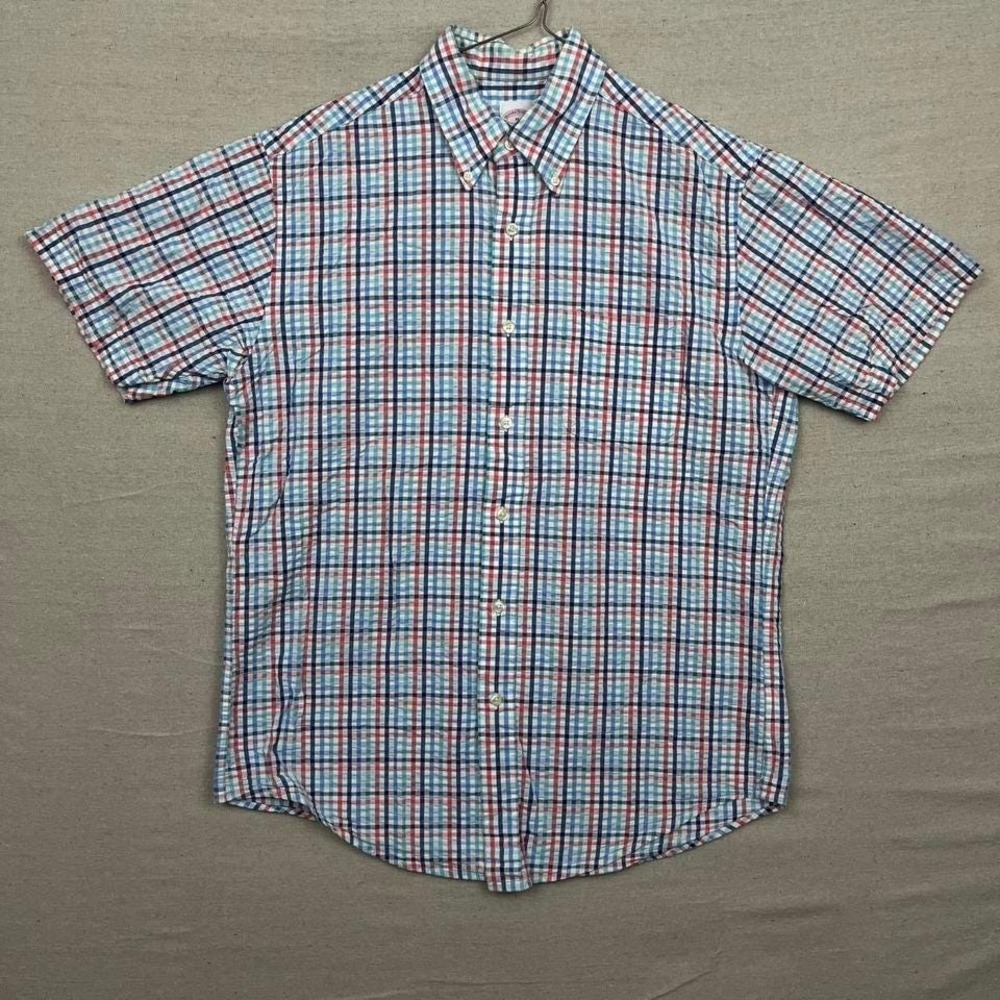 Brooks Brothers‎ Seersucker Gingham Button Down Shirt Short Sleeve White